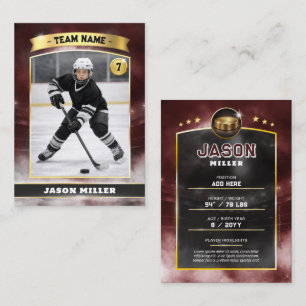 Custom Ice Hockey Trading Card, Red Gold Stadium  Calling Card