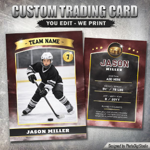 Custom Ice Hockey Trading Card, Red Gold Stadium  Calling Card