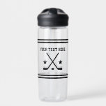 Custom ice hockey water bottle for sports training<br><div class="desc">Custom ice hockey water bottle for sports training. Sports Birthday gift idea for kids and adults. Athletic stripes with crossed hockey sticks and puck logo.</div>