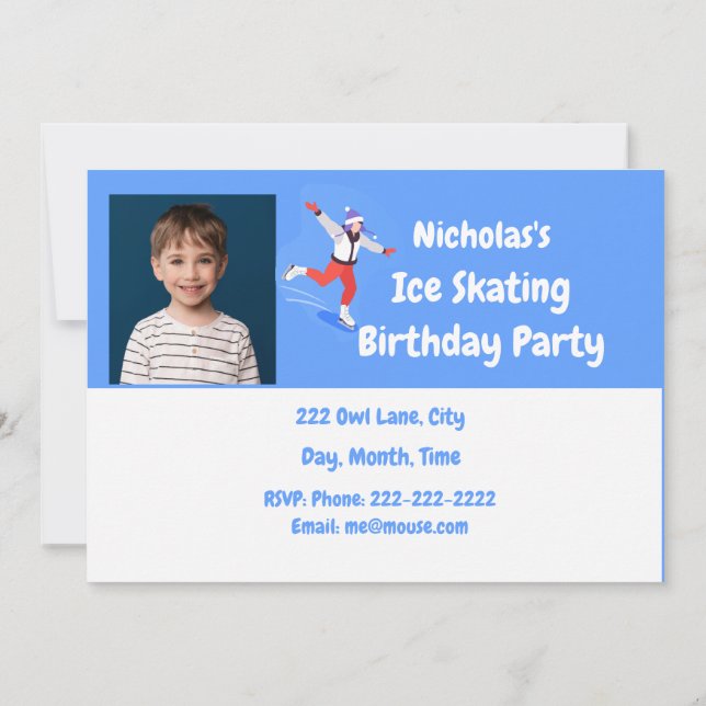Custom Ice Skating Birthday Party Invitation (Back)