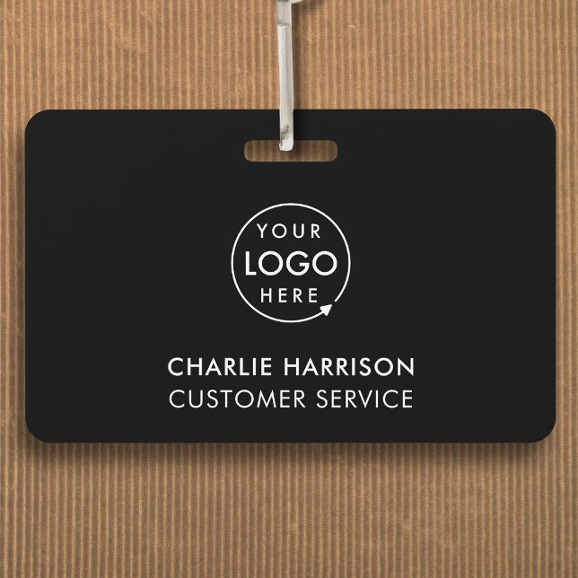 Custom ID Badge | Employee Staff Black Name Badges (Sleek black company branded staff ID badges for business events & employee identification.)