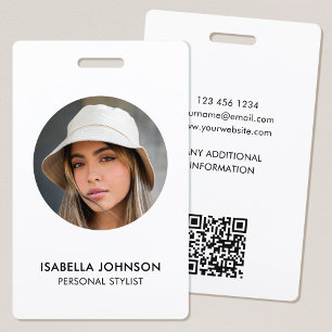 Custom ID Badge Modern Round Photo White