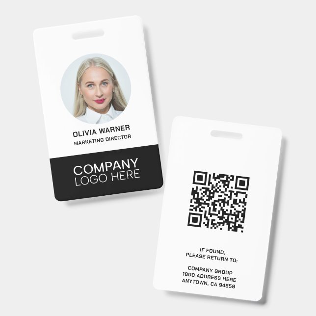 Custom ID Employee Photo QR CODE LOGO BLACK Badge (Front & Back)