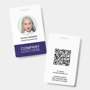 Custom ID Employee Photo QR CODE LOGO NAVY BLUE Badge