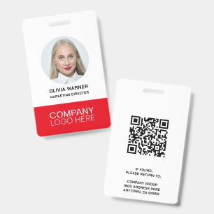 Custom ID Employee Photo QR CODE LOGO RED Badge
