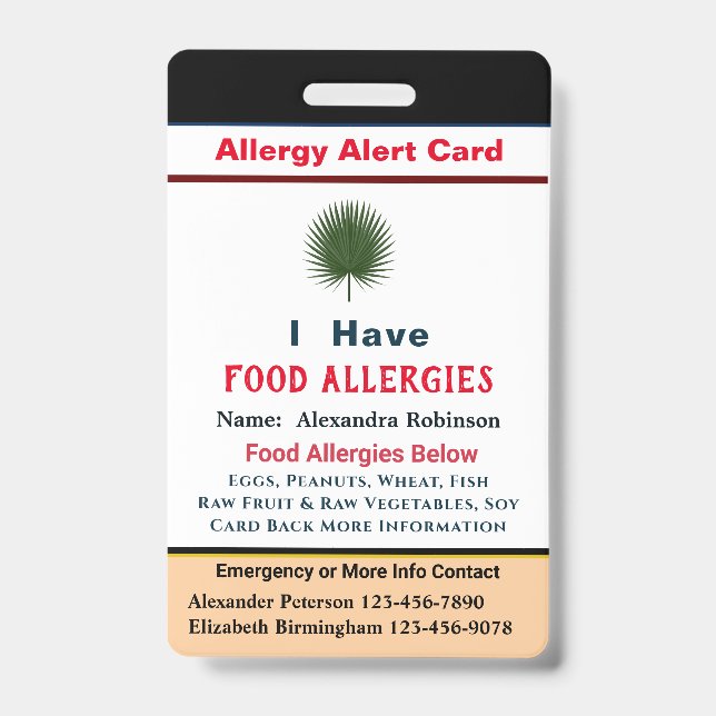 Custom ID Identification Allergies Alert Card Badge (Front)