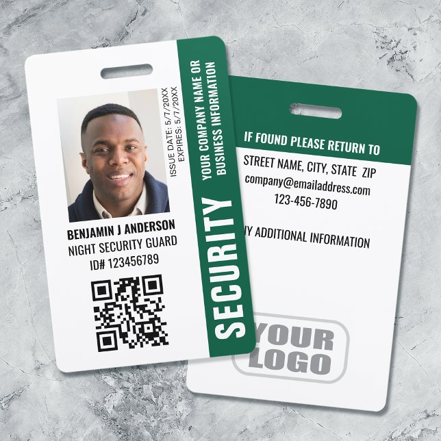Custom ID Security Guard QR Code Photo Name Green ID Badge (Creator Uploaded)