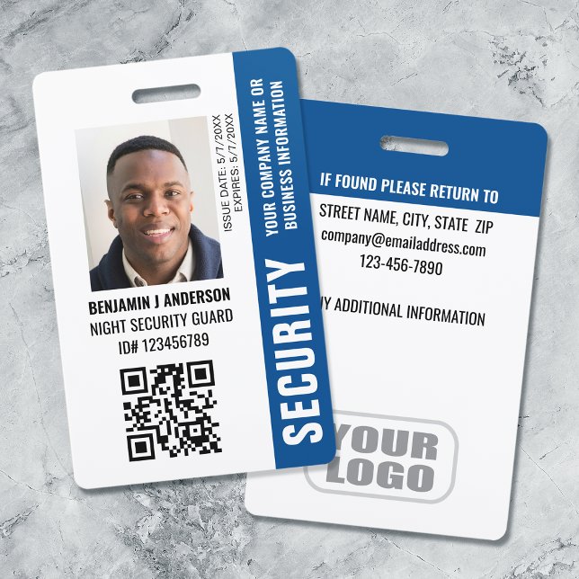 Custom ID Security Guard QR Code Photo Name Navy Badge (Creator Uploaded)