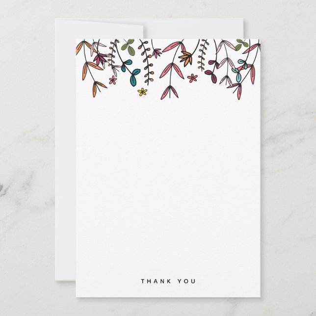 Custom Illustrated Green and Orange Floral Pattern Thank You Card (Front)