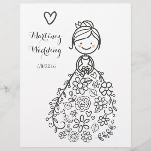 Custom Illustrated Wedding Bride Colouring Page