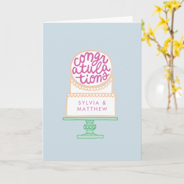 Custom, illustrated wedding cake Congratulations  Card (Yellow Flower)