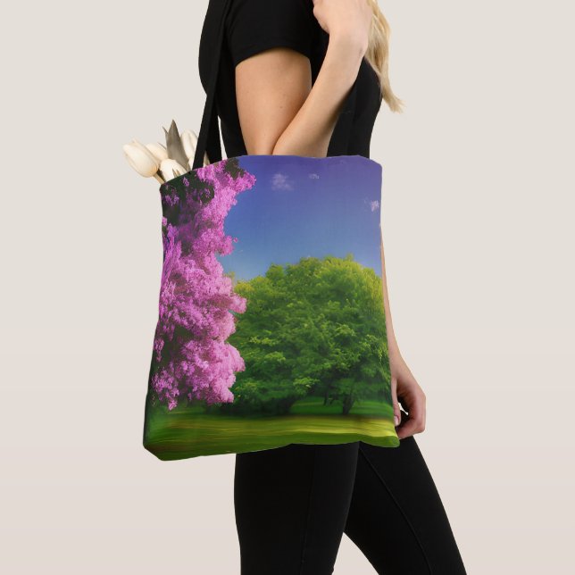 Custom Image Colourful Nature Watercolor Tote Bag (Close Up)