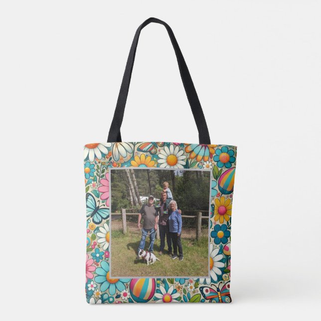 Custom Image Hippie Flowers Tote Bag (Back)