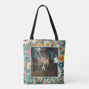 Custom Image Hippie Flowers Tote Bag