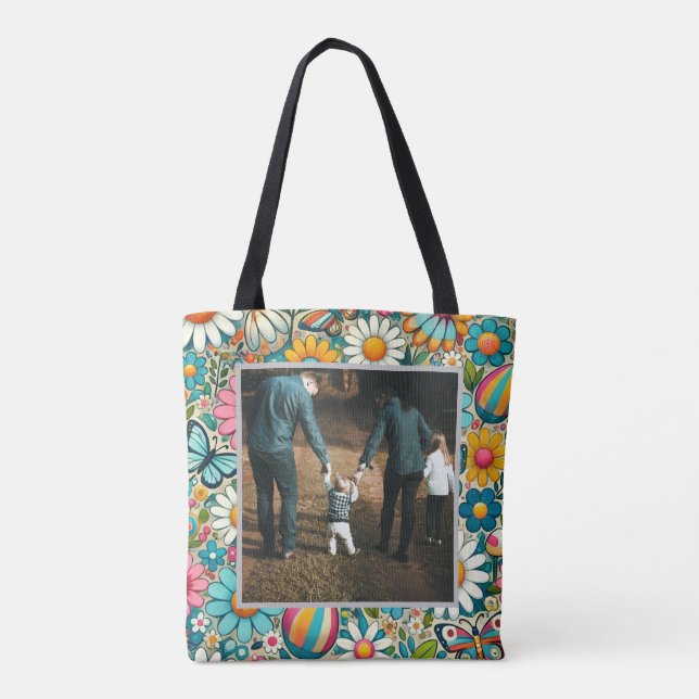 Custom Image Hippie Flowers Tote Bag (Back)
