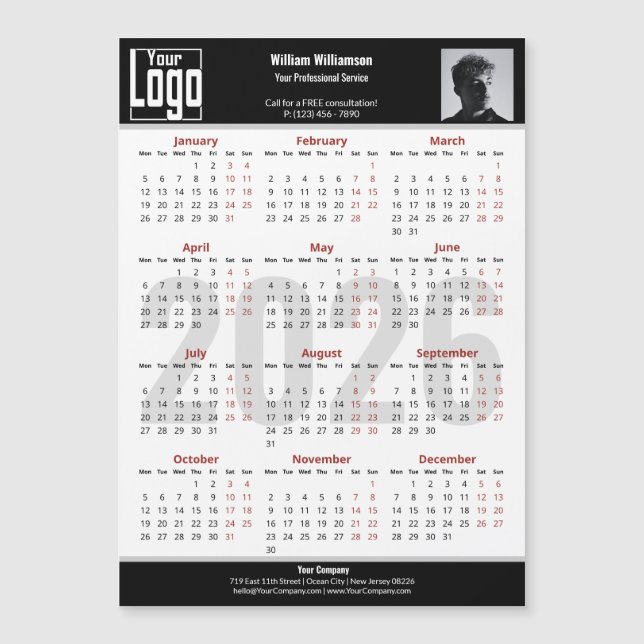 Custom Image Logo Black White 2026 Calendar Magnet (Front)