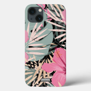 Custom image Modern retro l Tropical leaf Pink iPhone 13 Case