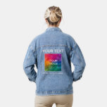 Custom Image Photo Logo Text Name Template Womens Denim Jacket<br><div class="desc">Customisable Image Photo Logo Text Name Modern Elegant Template Womens Blue Denim Jacket.</div>