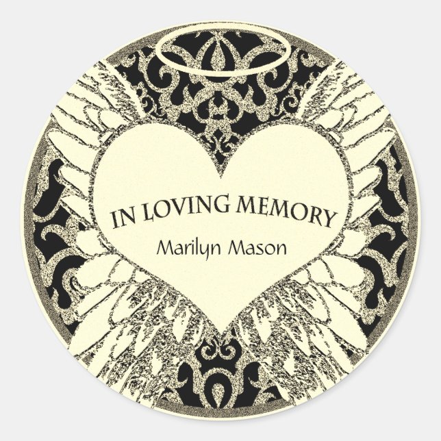 Custom In Loving Memory Angel Wings Classic Round Sticker (Front)