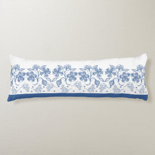 Custom Indigo Blue Floral Border Body Pillow
