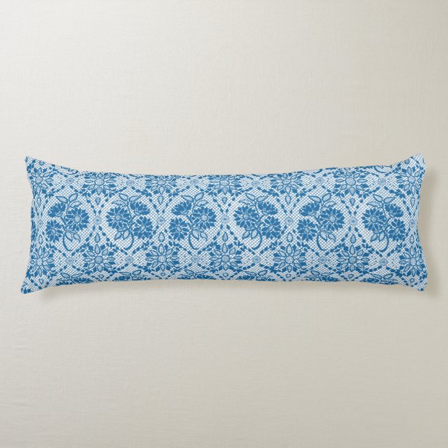 Custom Indigo Blue Floral Faux Lace Pattern Body Cushion (Front)