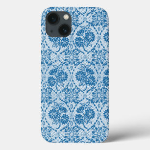 Custom Indigo Blue Floral Faux Lace Pattern iPhone 13 Case