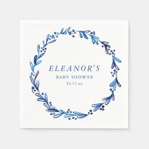 Custom Indigo Blue Ink Botanical Baby Shower Napkin