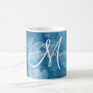 Custom Indigo Blue Shibori Abstract Monogram Name Coffee Mug