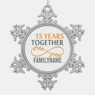 Custom Infinite Mr and Mrs 15th snowflake Ornament