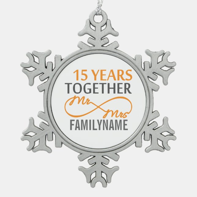 Custom Infinite Mr and Mrs 15th snowflake Ornament (Front)