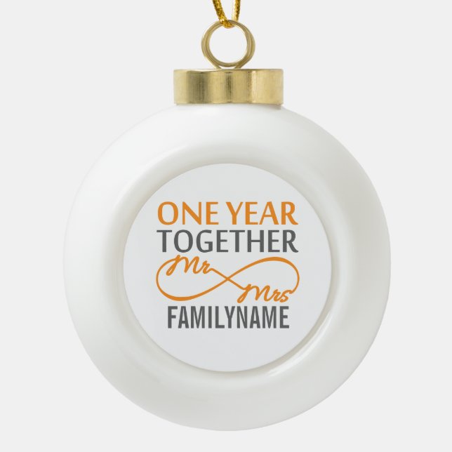 Custom Infinite Mr and Mrs Ceramic Ball Ornament (Front)