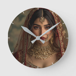 Custom Inidian girl photo Pretty Modern gift Round Clock