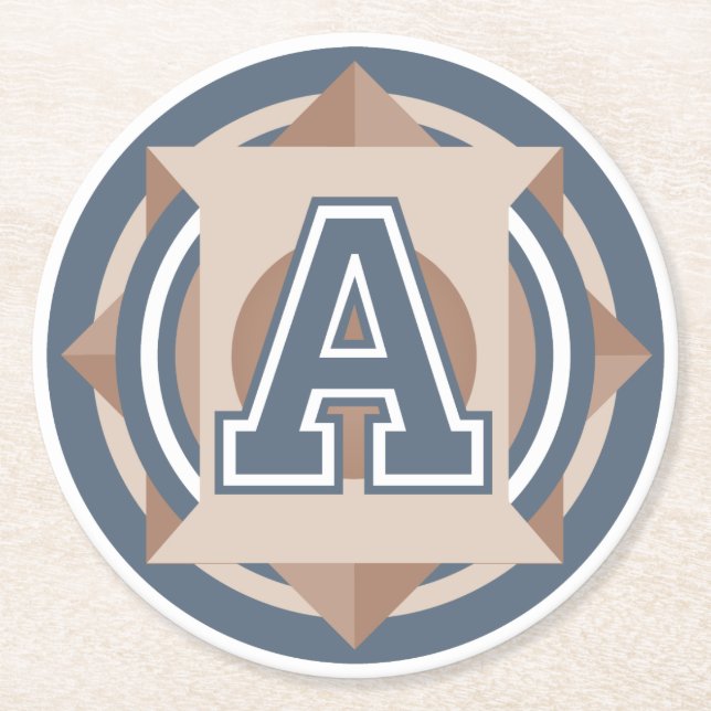 Custom Initial "A" Monogram Round Paper Coaster (Front)