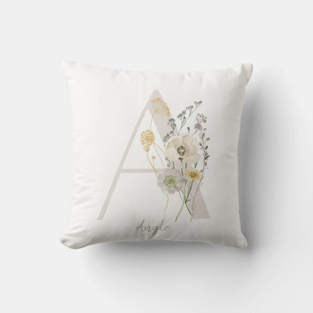 Custom Initial A With Soft color flower  Cushion (Front)
