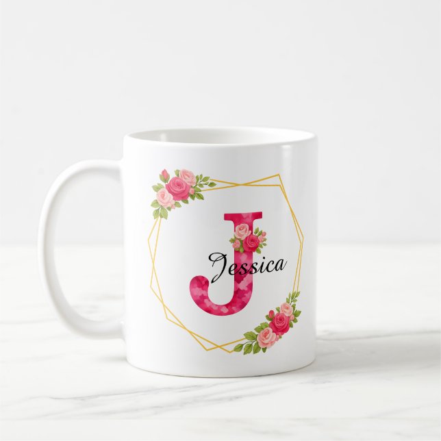 Custom Initial an Name Mug Floral Mug Gift for Her (Left)