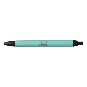 Custom initial and name text teal black ink pen