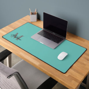 Custom initial and name text teal desk mat