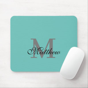 Custom initial and name text teal mouse pad