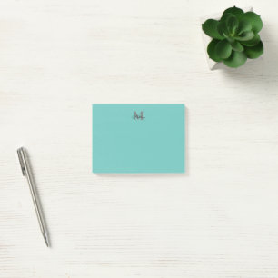 Custom initial and name text teal post-it notes