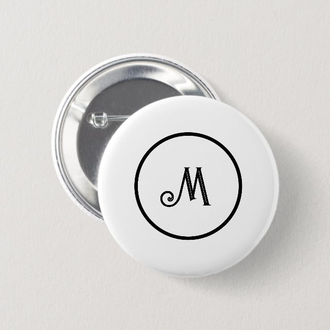 Custom initial black and white  6 cm round badge (Front & Back)