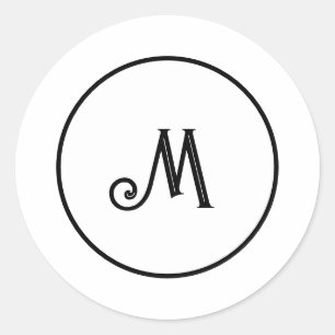 Custom initial black and white  classic round sticker
