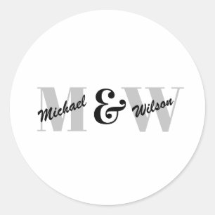 Custom Initial Black and White Monogram Classic Round Sticker