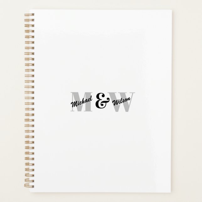 Custom Initial Black and White Monogram Planner (Front)