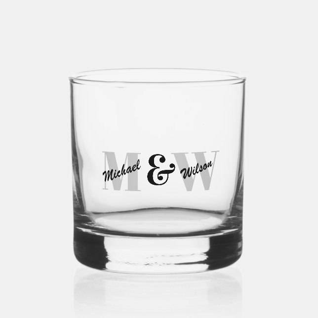 Custom Initial Black and White Monogram Whiskey Glass (Front)