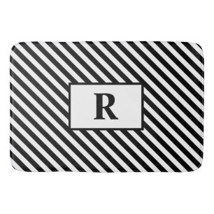 Custom Initial Black/White Stripes Bath Mat