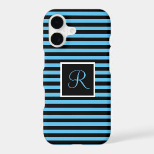 Custom Initial Blue and Black Striped