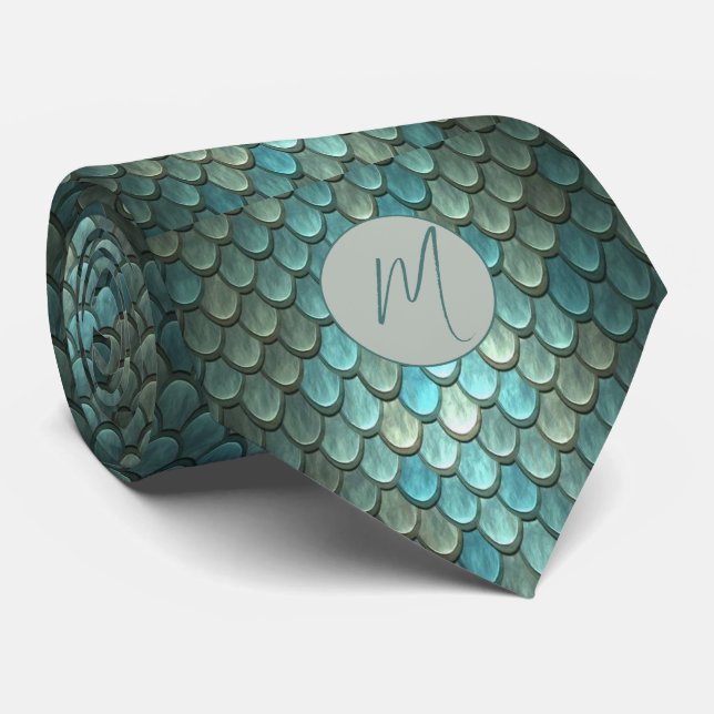 Custom initial blue scales textured tie (Rolled)