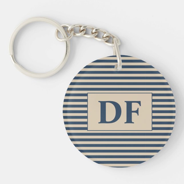 Custom Initial Blue/Vanilla Stripes Keychain (Front)