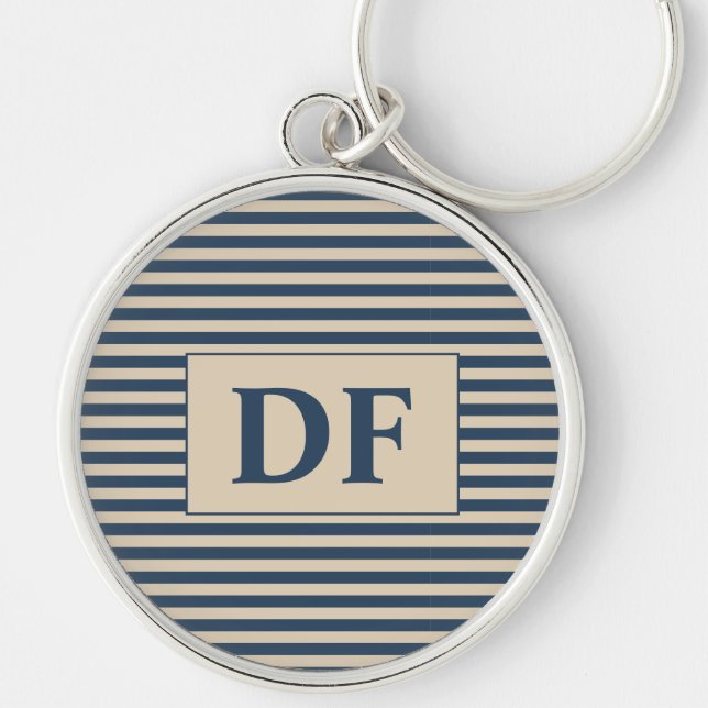 Custom Initial Blue/Vanilla Stripes Keychain (Front)