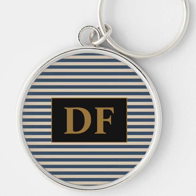 Custom Initial Blue/Vanilla Stripes Keychain (Front)